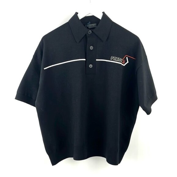 Prada AW/18 Nero Logo Oversized Knit Polo